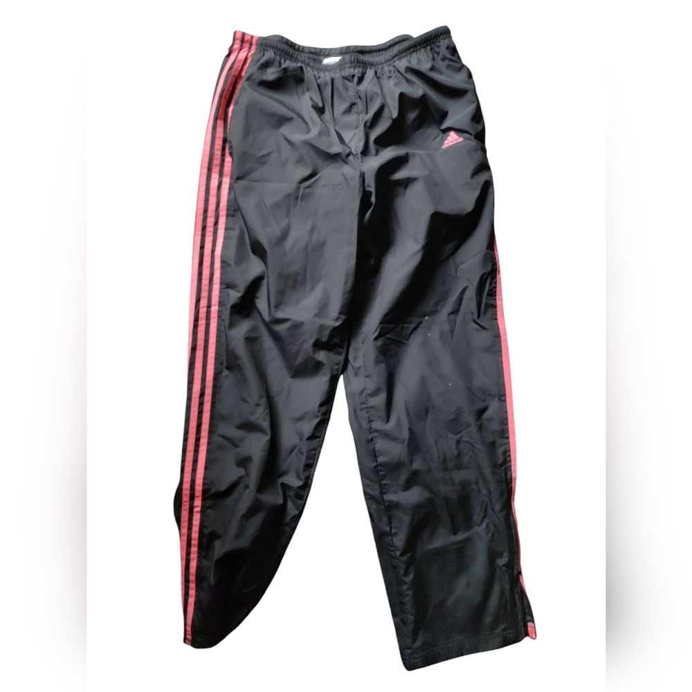 Adidas Black Pants with Melon Stripes Sz large Like New!